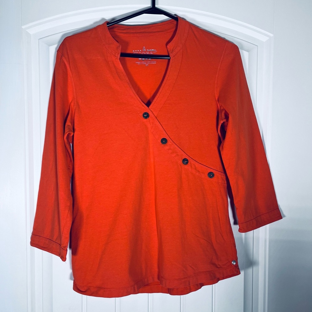 Women's Neon Buddha Orange Button-Detail Top